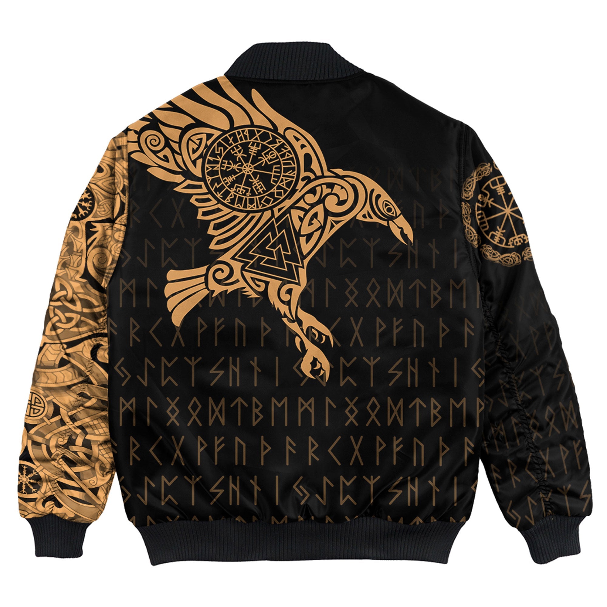 Custom Viking Bomber Jacket The Raven Of Odin Tattoo Gold Version