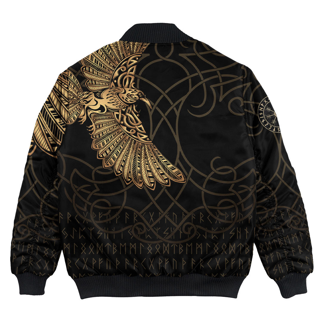 Custom Viking Bomber Jacket Viking Odin's Celtic Ravens Gold Version