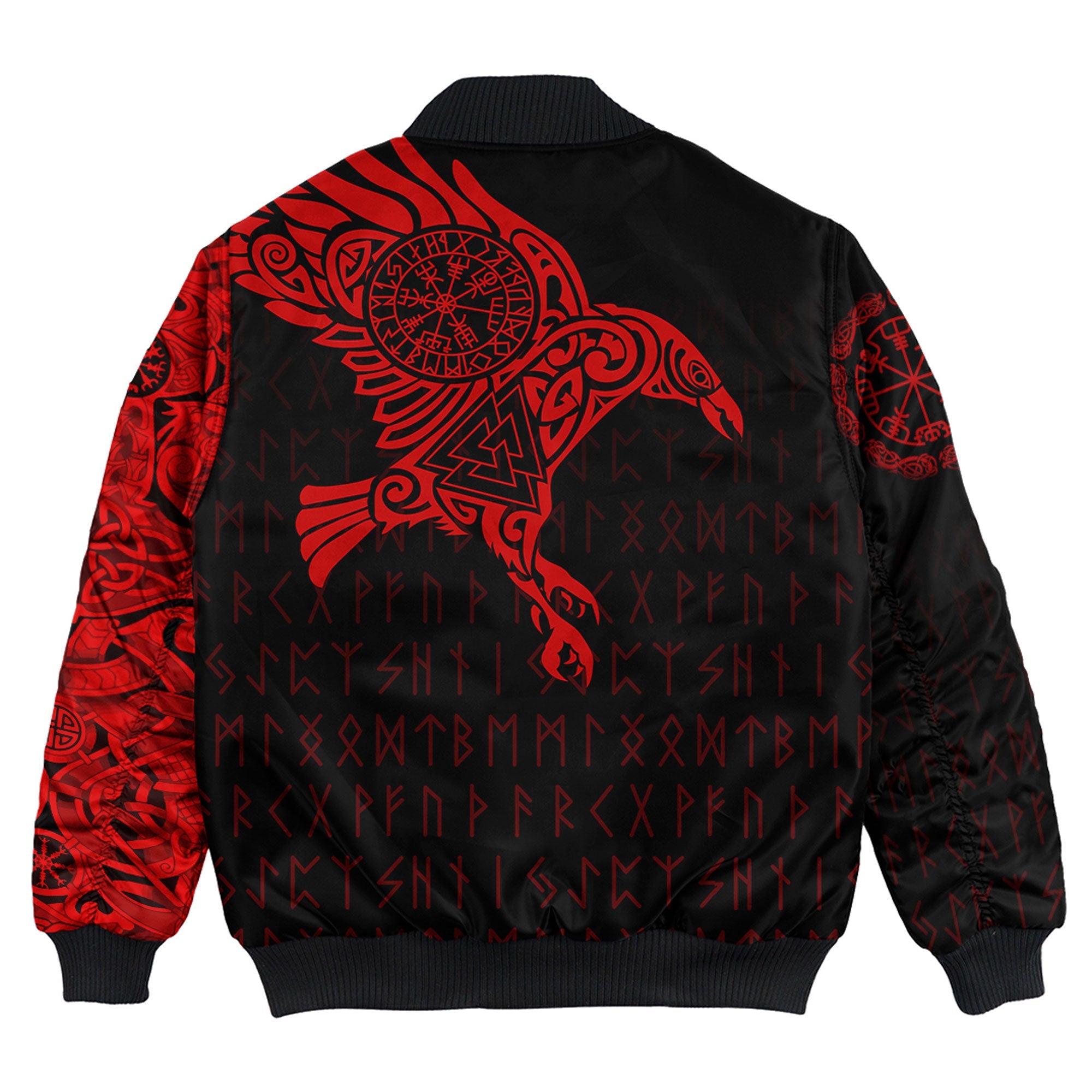 Custom Viking Bomber Jacket The Raven Of Odin Tattoo Red Version