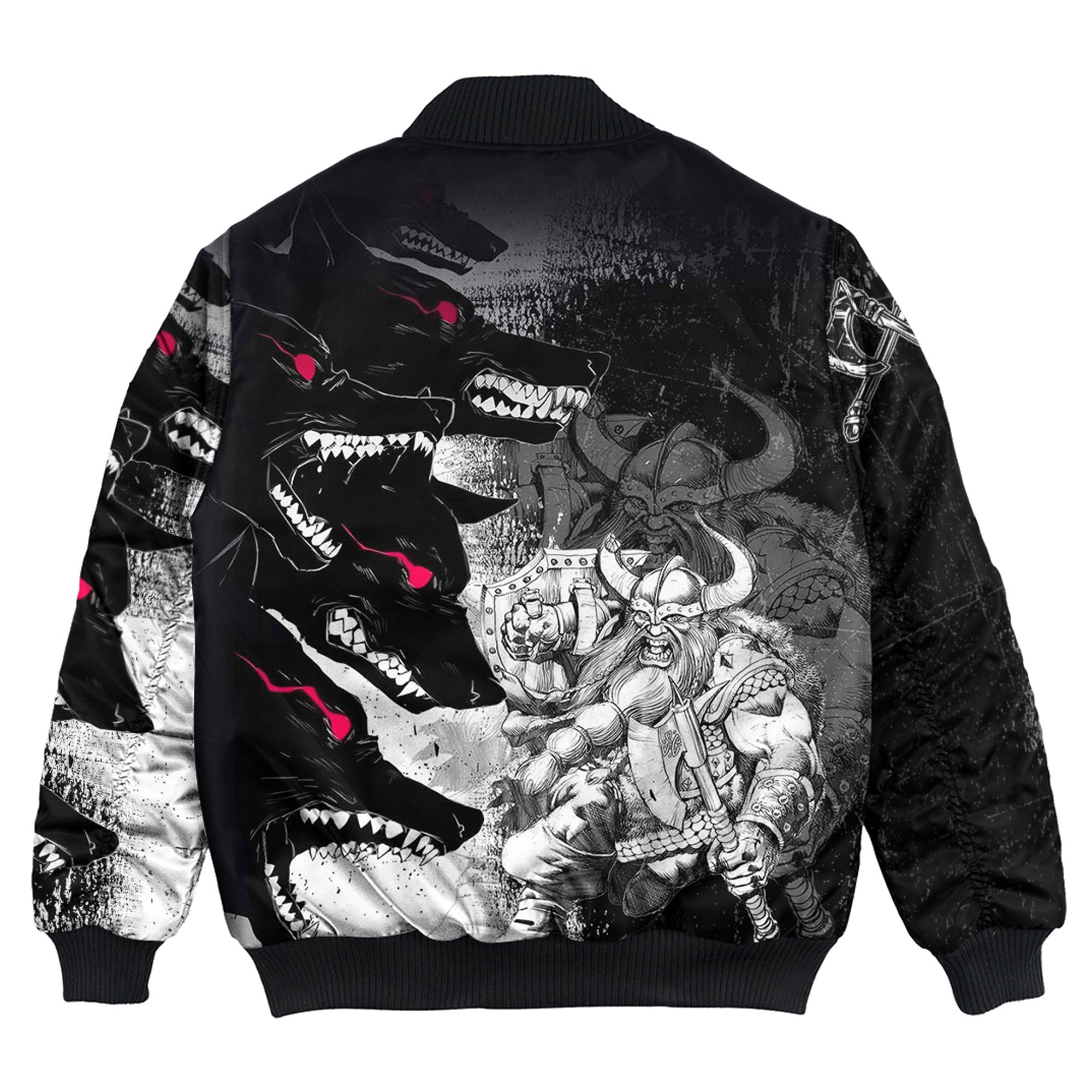 Viking Bomber Jacket Berserker and Wolf Red Eyes