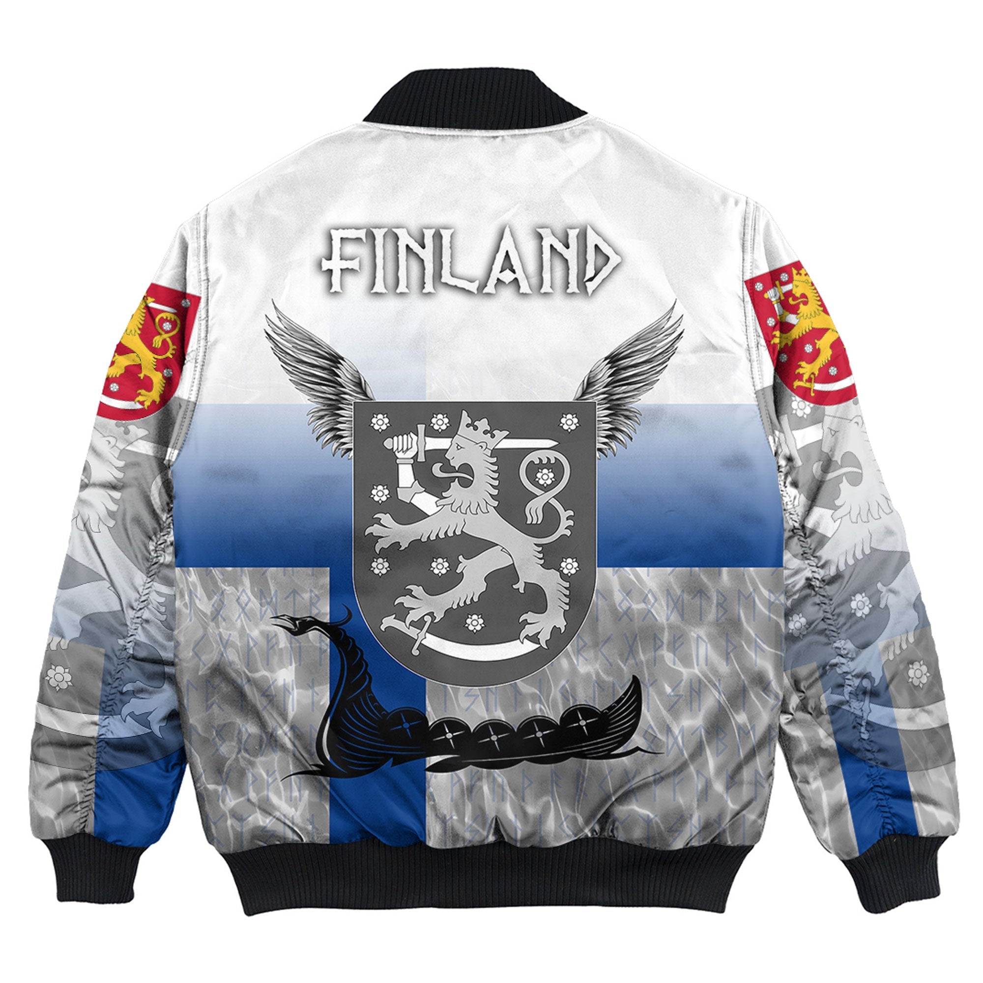 Viking Bomber Jacket Finland Raven Drakkar and Skull