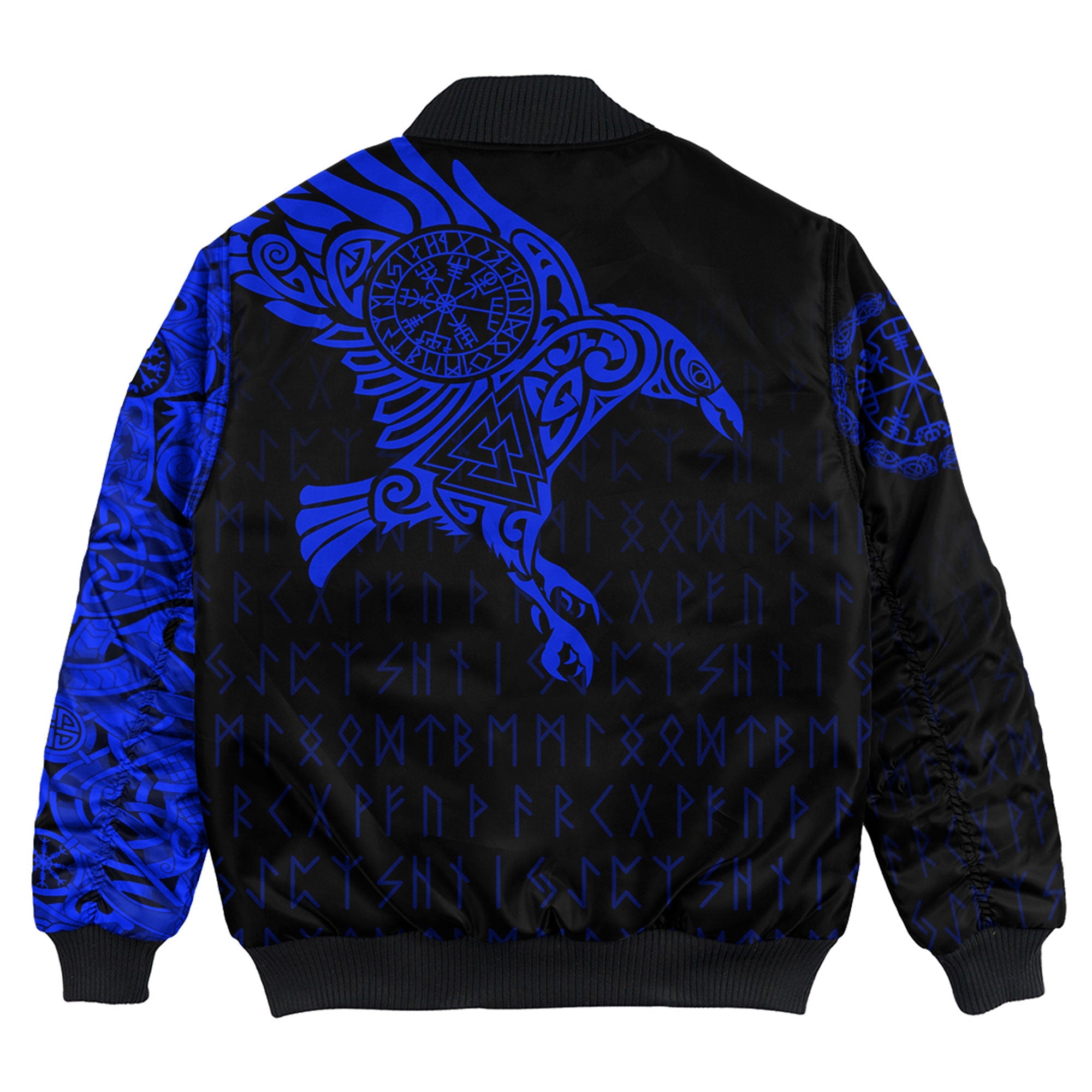 Custom Viking Bomber Jacket The Raven Of Odin Tattoo Blue Version