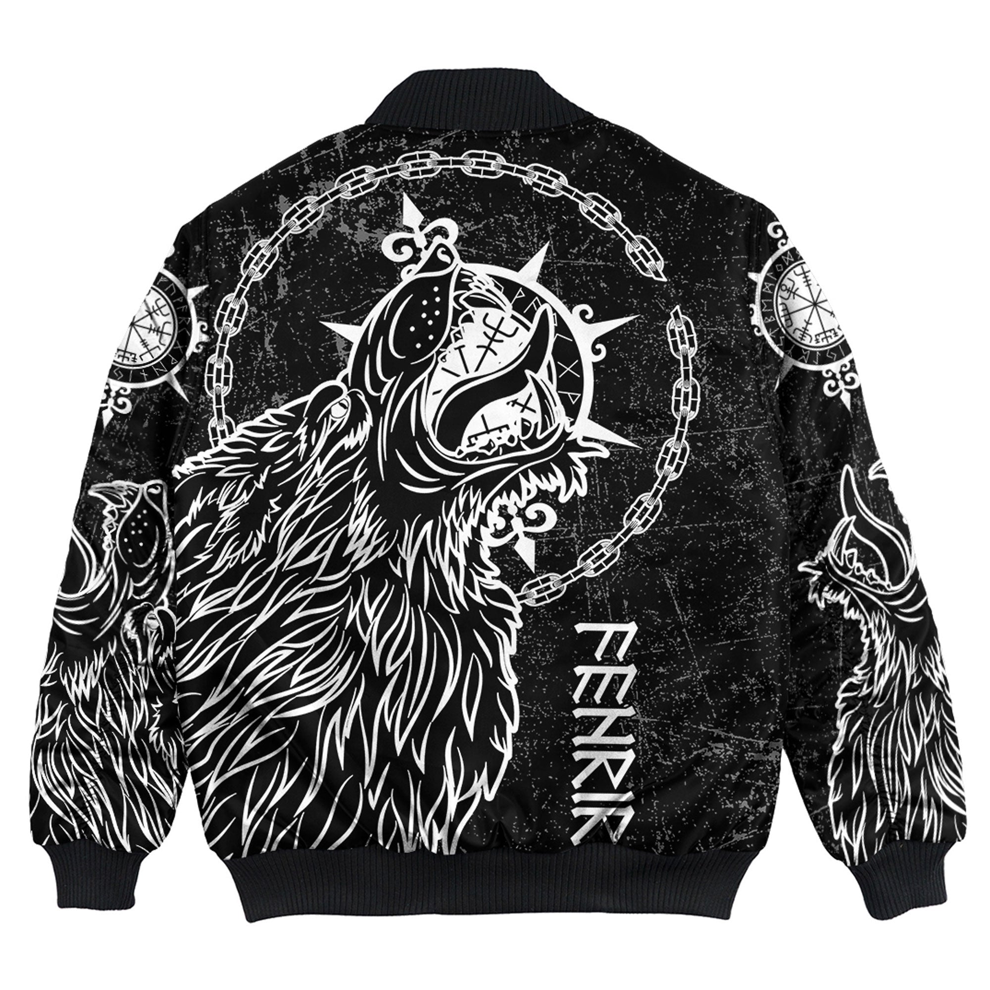 Viking Bomber Jacket Fenrir Wolf Mythology On White