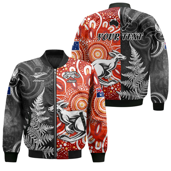 Custom New Zealand Rugby Bomber Jackets Aotearoa Silver Fern & Aussie Kangaroo Maori & Aboriginal - LH1