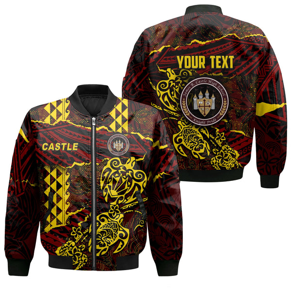 Hawaii Castle High School Custom Bomber Jackets Polynesian Turtle Style