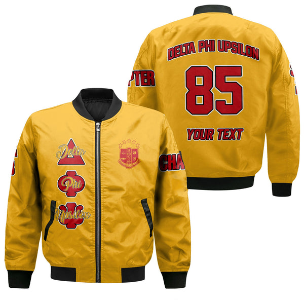 Fraternity Bomber Jacket - Personalized Delta Phi Upsilon Bomber Jackets Original Yellow Style