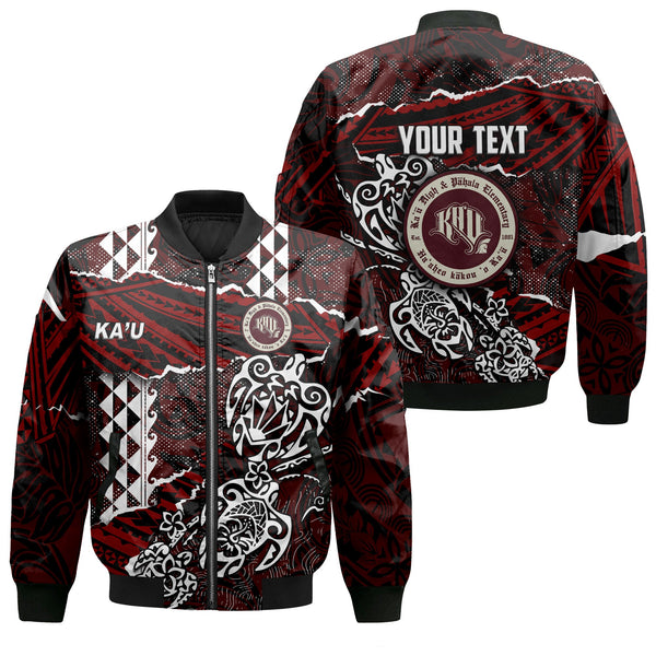 Hawaii Kau High & Pahala Elementary School Custom Bomber Jackets Polynesian Turtle Style