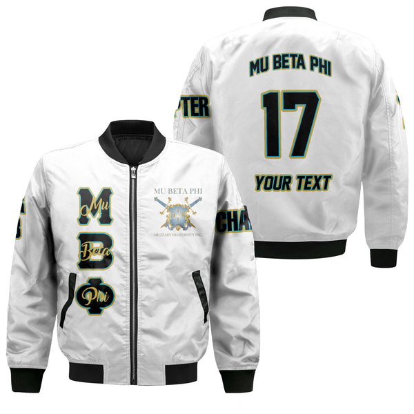 Fraternity Bomber Jacket - Personalized Mu Beta Phi Bomber Jackets Original White Style