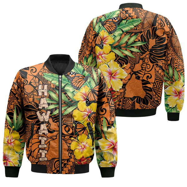 Hawaii Bomber Jackets Kamehameha Butterfly Tropical Style