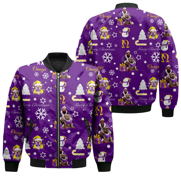 Fraternity Bomber Jacket - OPP Christmas Bomber Jackets Bulldog Purple Pattern Style