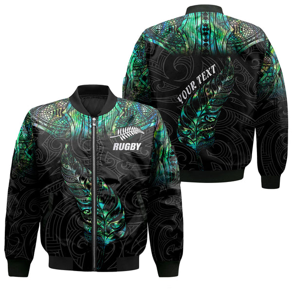 Custom New Zealand Rugby Bomber Jackets Maori mix Paua Shell Rugby Silver Fern Aotearoa - LH1