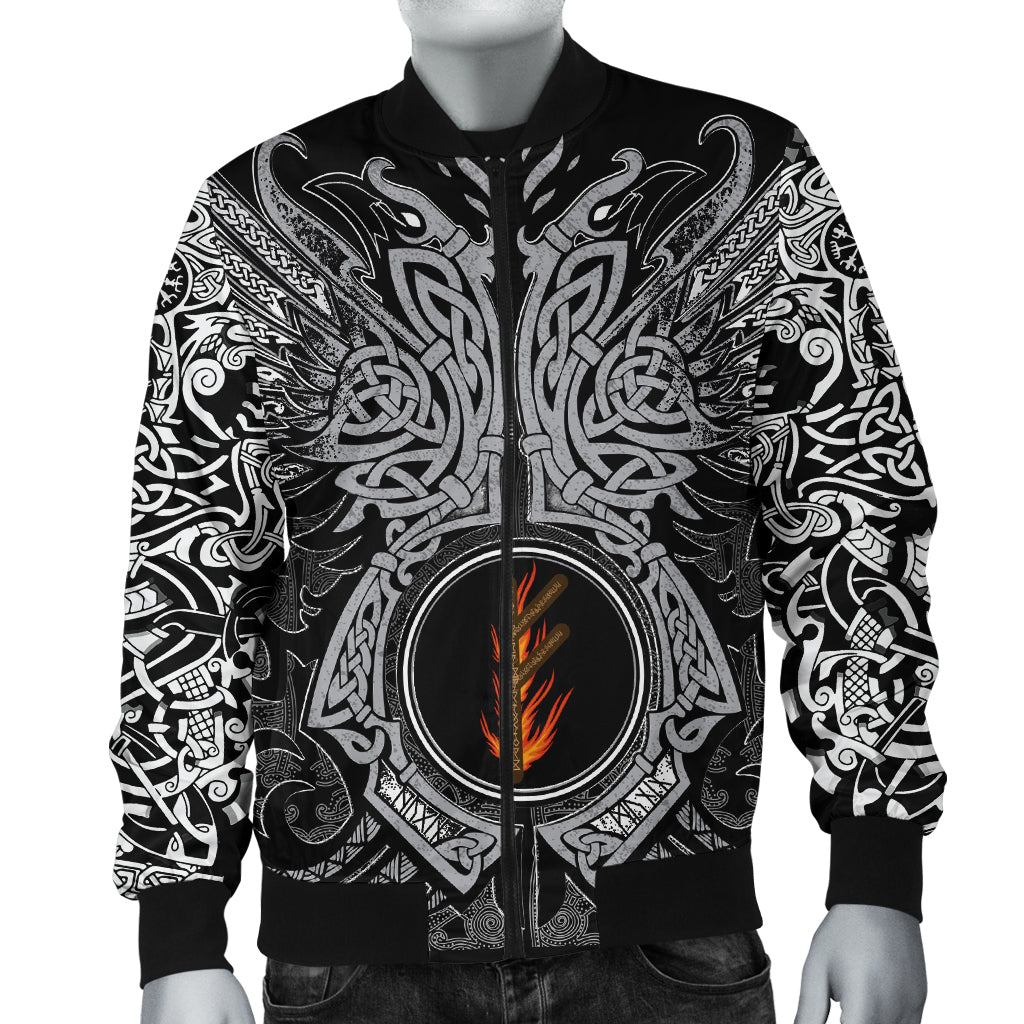 Viking Bomber Jacket Fehu Rune Raven Tattoo