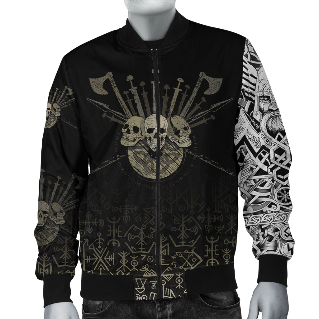 Custom Viking Bomber Jacket Three Skull Of Viking