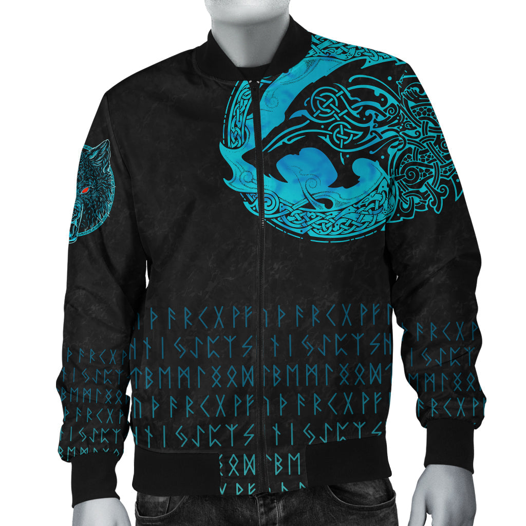 Viking Bomber Jacket Fenrir Wolf Cyan