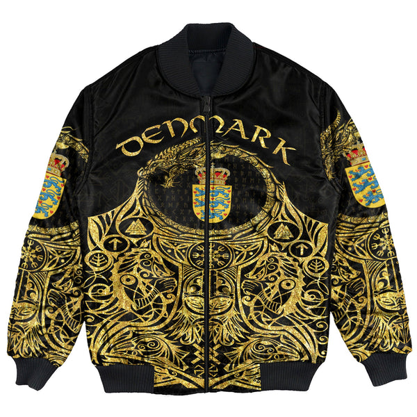 Viking Bomber Jacket Denmark Odin Symbol Tattoo Gold