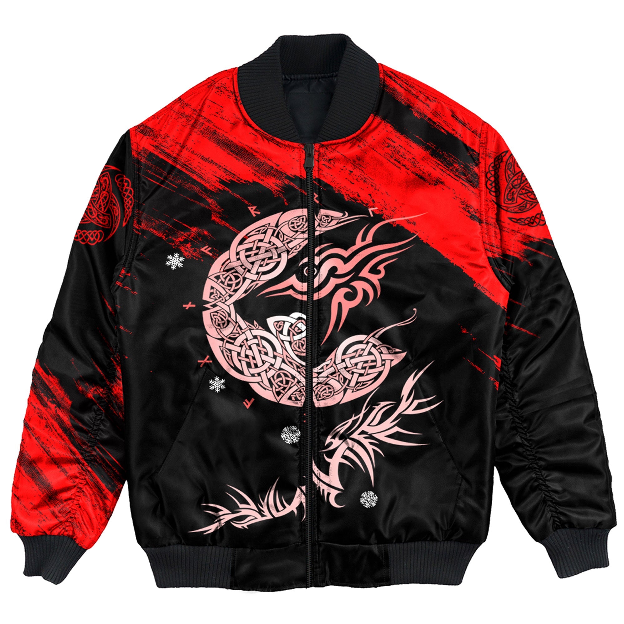 Viking Bomber Jacket Fenrir Moon Brush Red Style