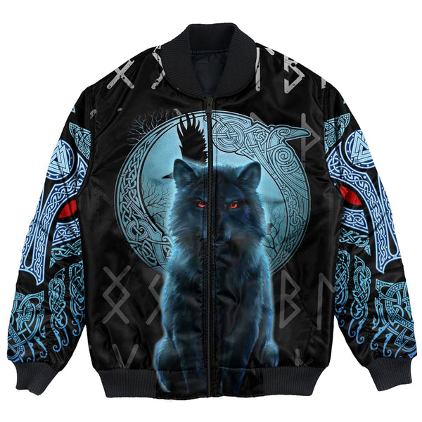 Viking Bomber Jacket Fenrir Wolf And Moon