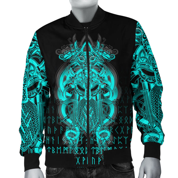 Custom Viking Bomber Jacket Tyr Tattoo Cyan