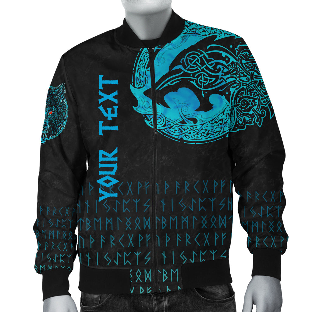 Custom Viking Bomber Jacket Fenrir Wolf Cyan