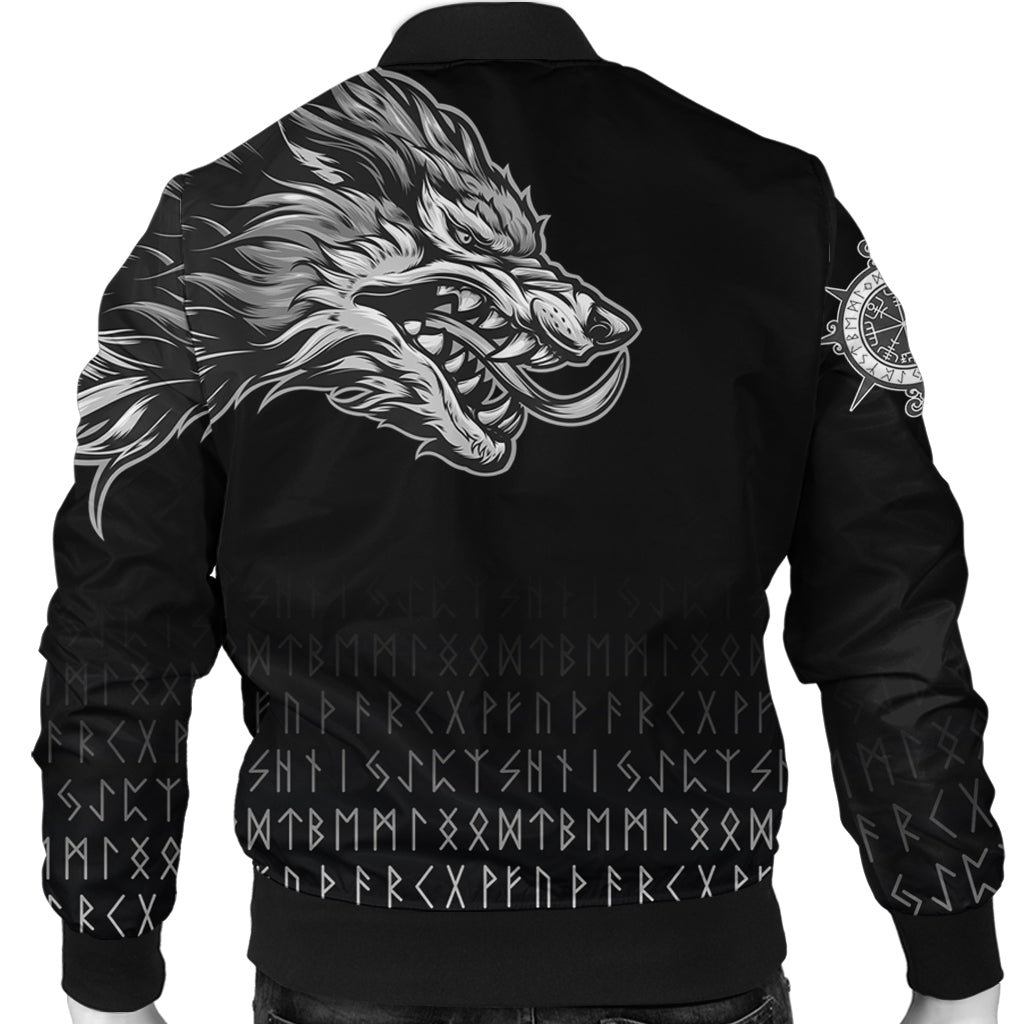 Viking Bomber Jacket Fenrir Wolf Near Shoulder