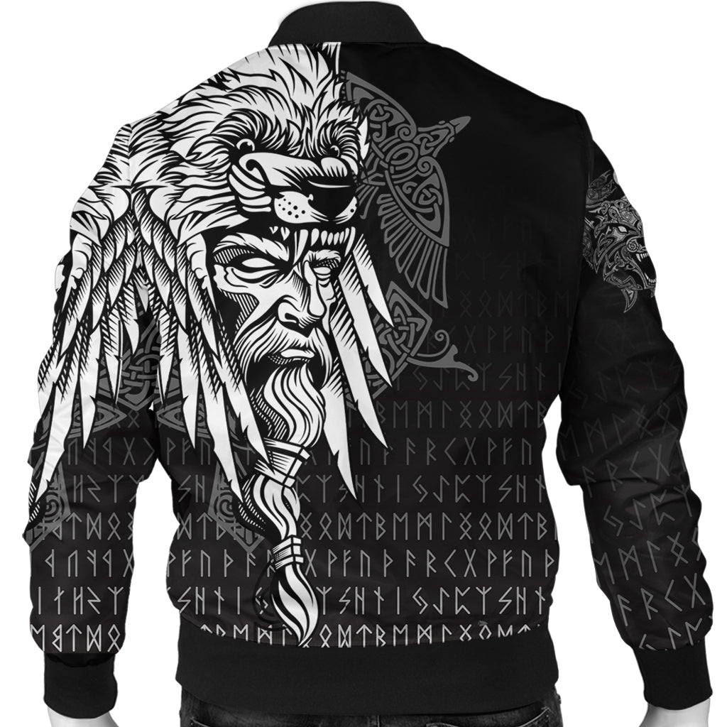 Custom Viking Bomber Jacket Odin Raven and Fenrir on Hand