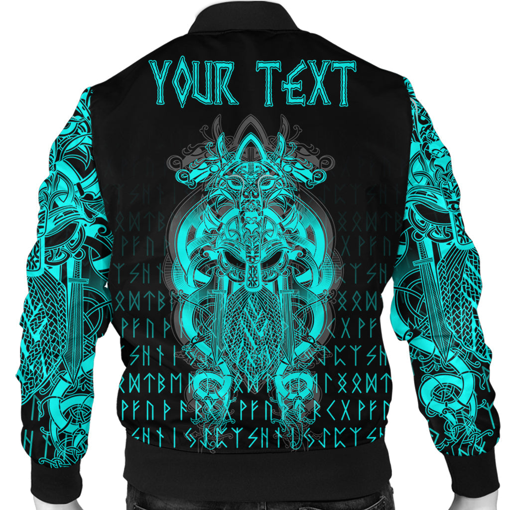 Custom Viking Bomber Jacket Tyr Tattoo Cyan