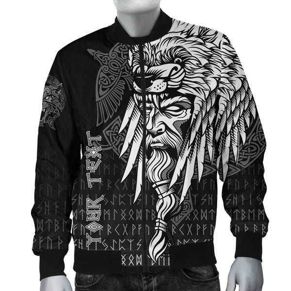 Custom Viking Bomber Jacket Odin Raven and Fenrir on Hand