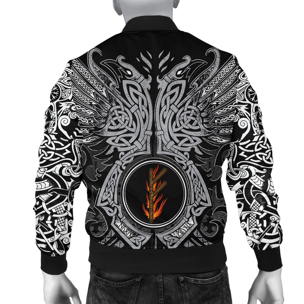 Viking Bomber Jacket Fehu Rune Raven Tattoo