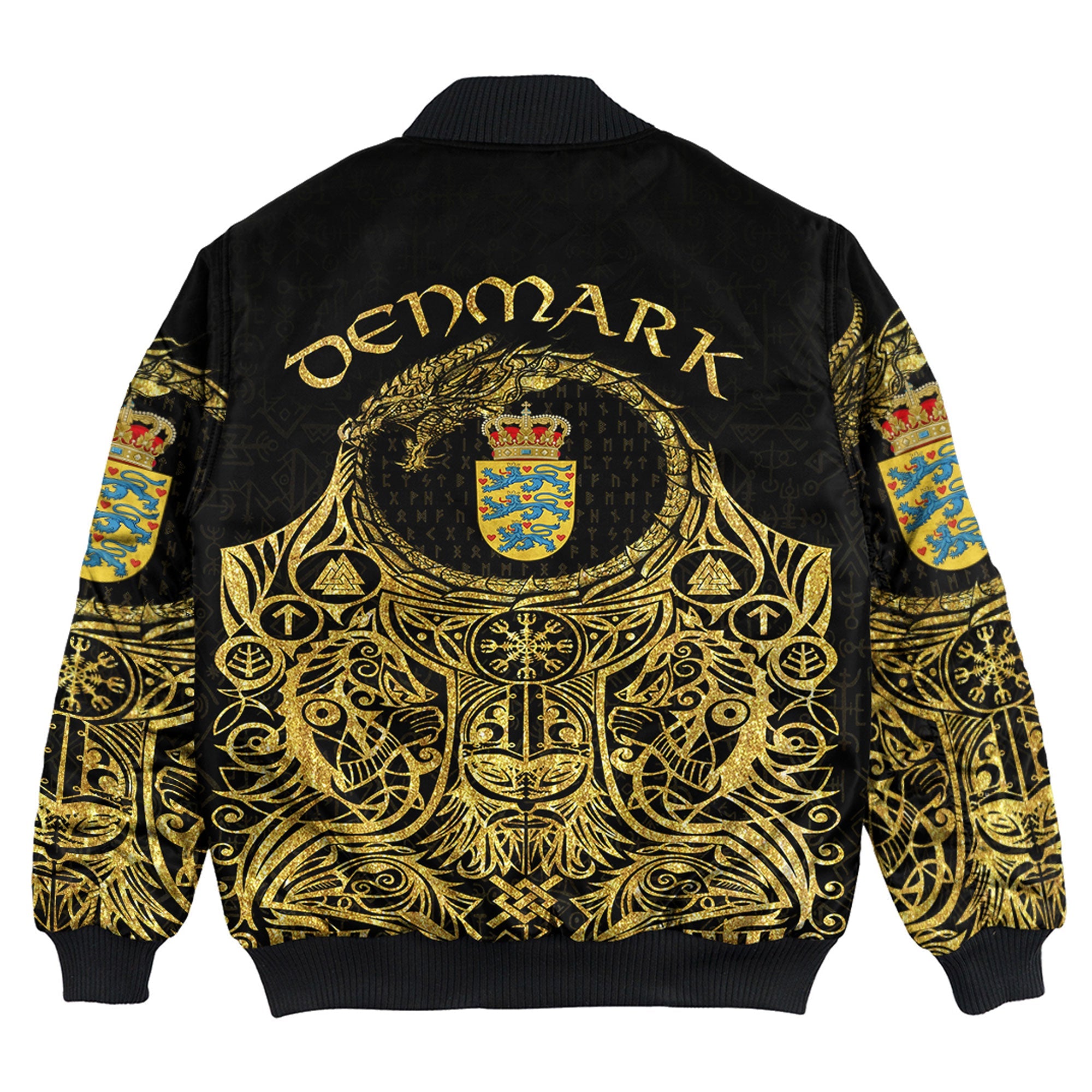 Viking Bomber Jacket Denmark Odin Symbol Tattoo Gold