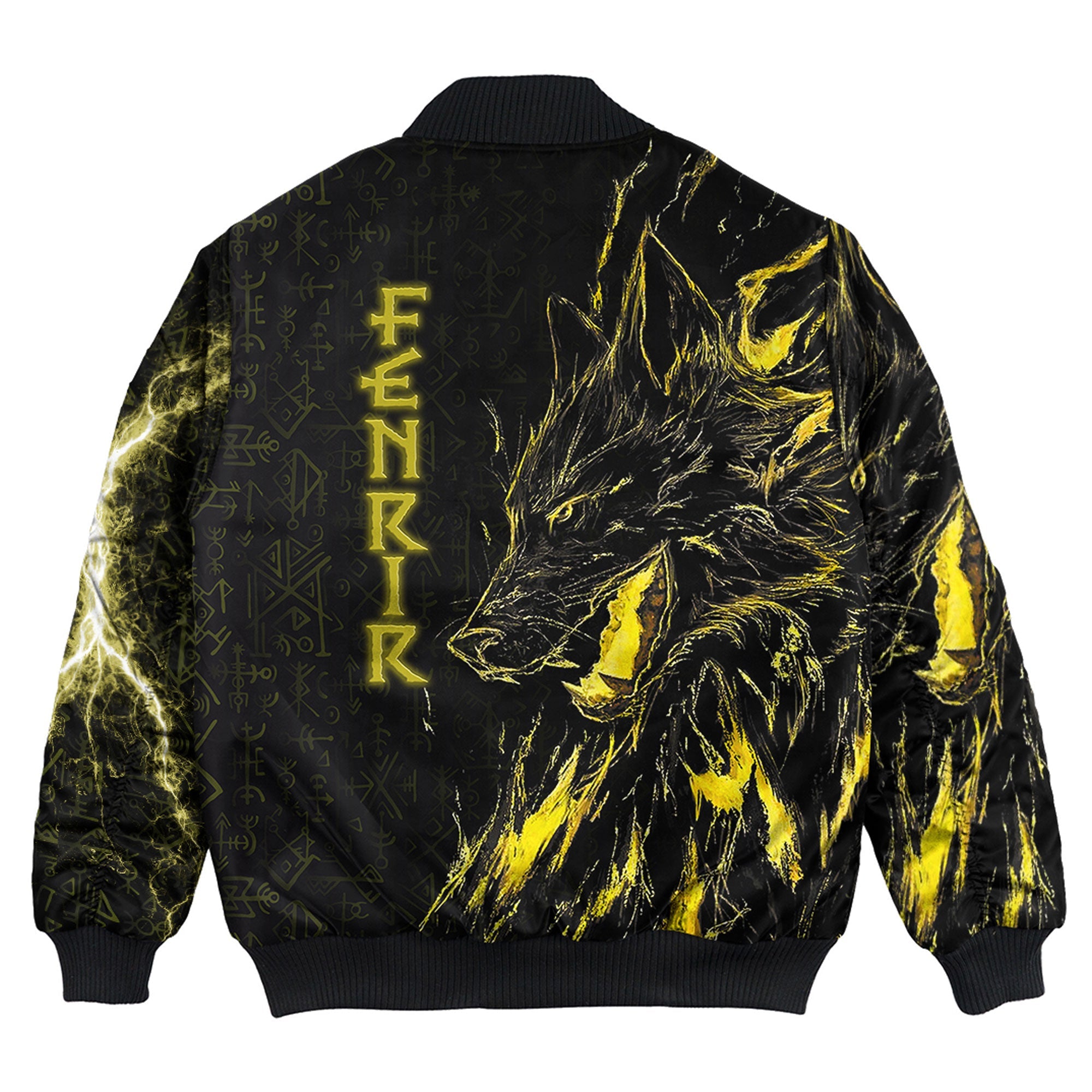 Viking Bomber Jacket Fenrir and Vegvisir Rune Gold