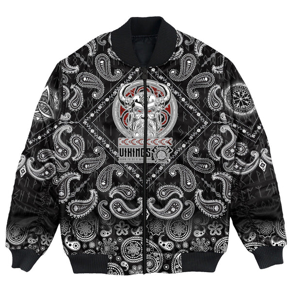 Viking Bomber Jacket Born to Be Warrior with Bandana Paisley Style