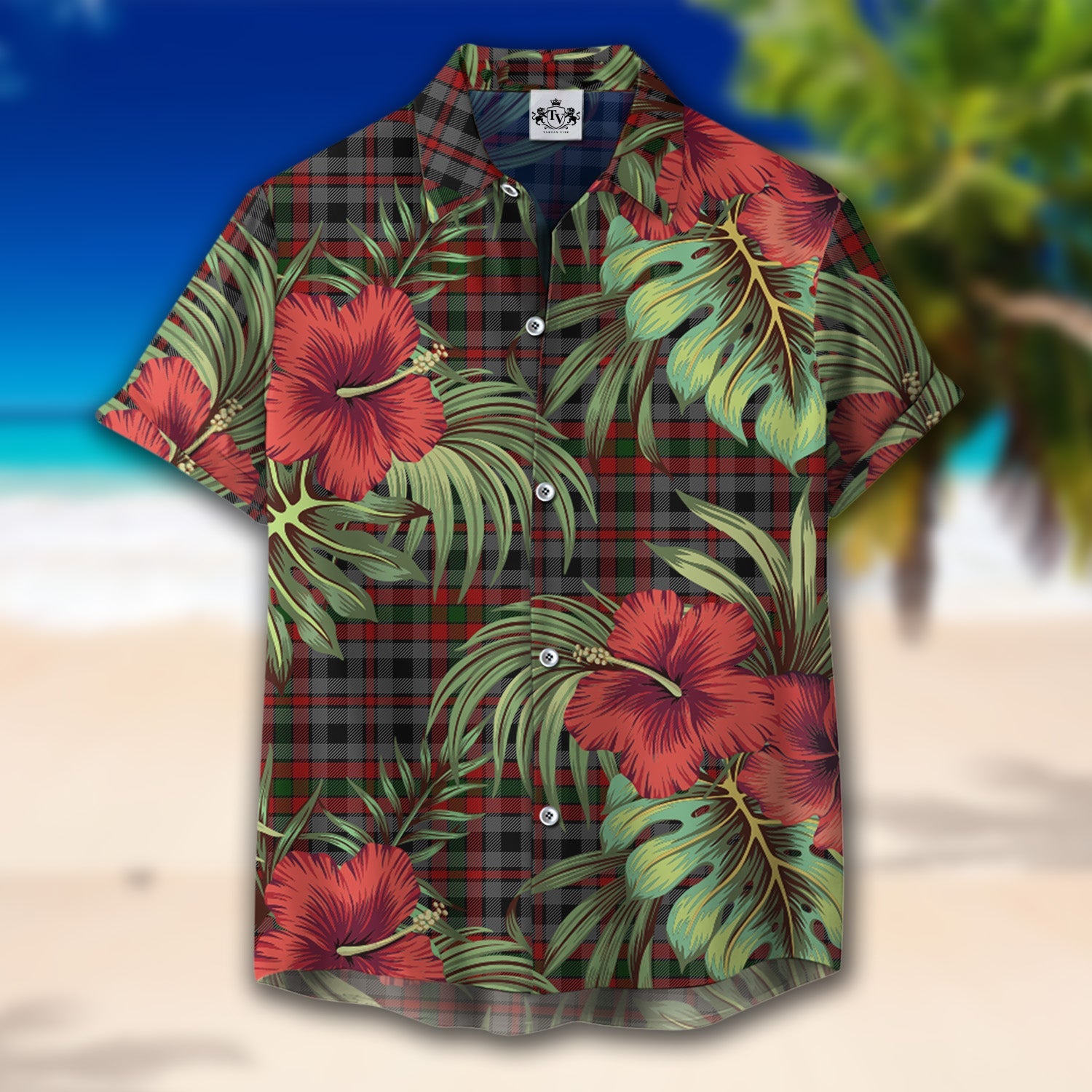 Scottish Tartan Borthwick Hunting Clan Hawaiian Shirt Hibiscus - Tropical Garden Style