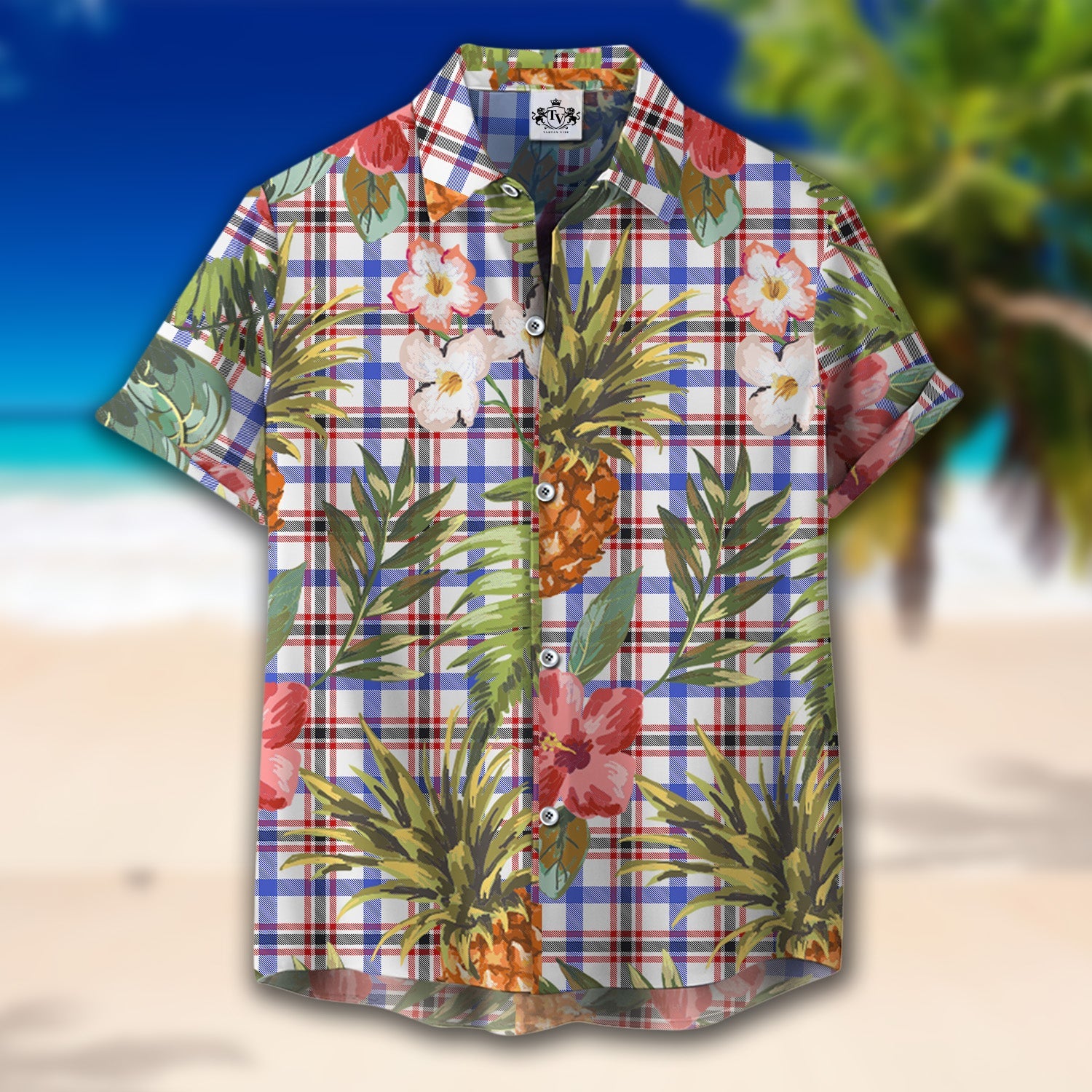 Scottish Tartan Boswell Modern Clan Hawaiian Shirt Hibiscus - Tropical Garden Style