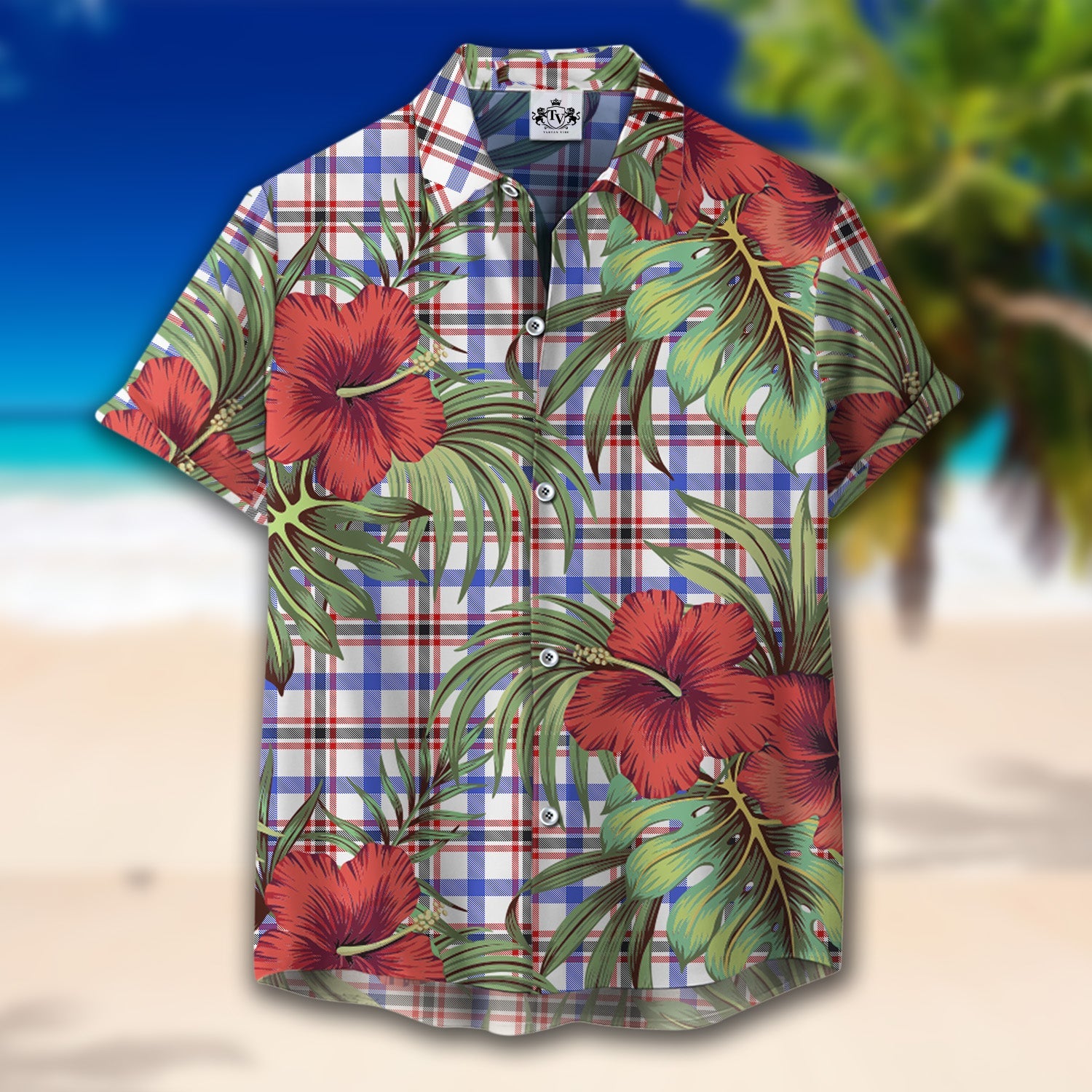 Scottish Tartan Boswell Modern Clan Hawaiian Shirt Hibiscus - Tropical Garden Style