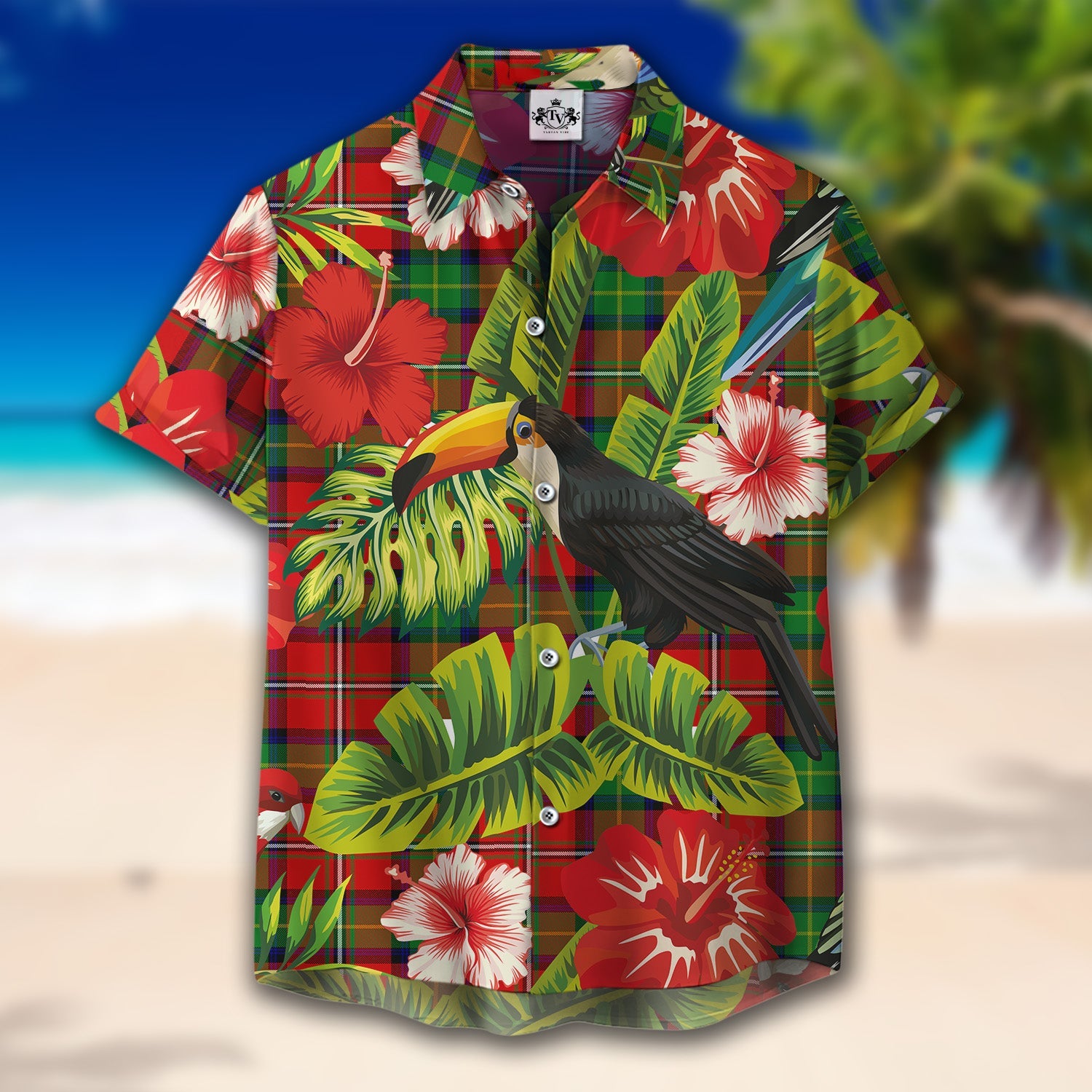 Scottish Tartan Boyd Modern Clan Hawaiian Shirt Hibiscus - Tropical Garden Style