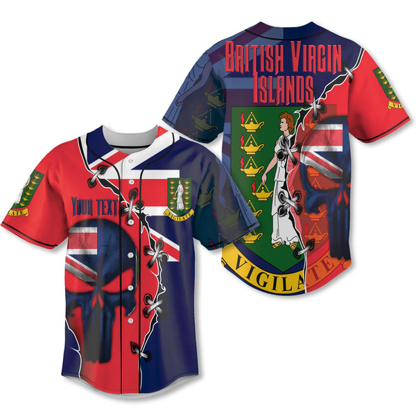 British Virgin Islands Baseball Jersey Flag & Coat Of Arms Skull Style