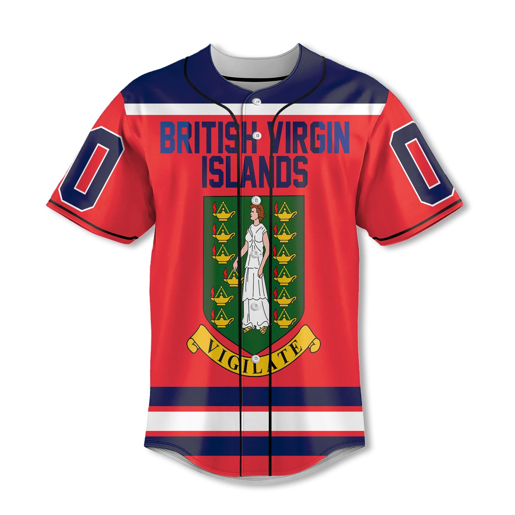 British Virgin Islands Baseball Jersey Flag & Coat Of Arms Hockey Style