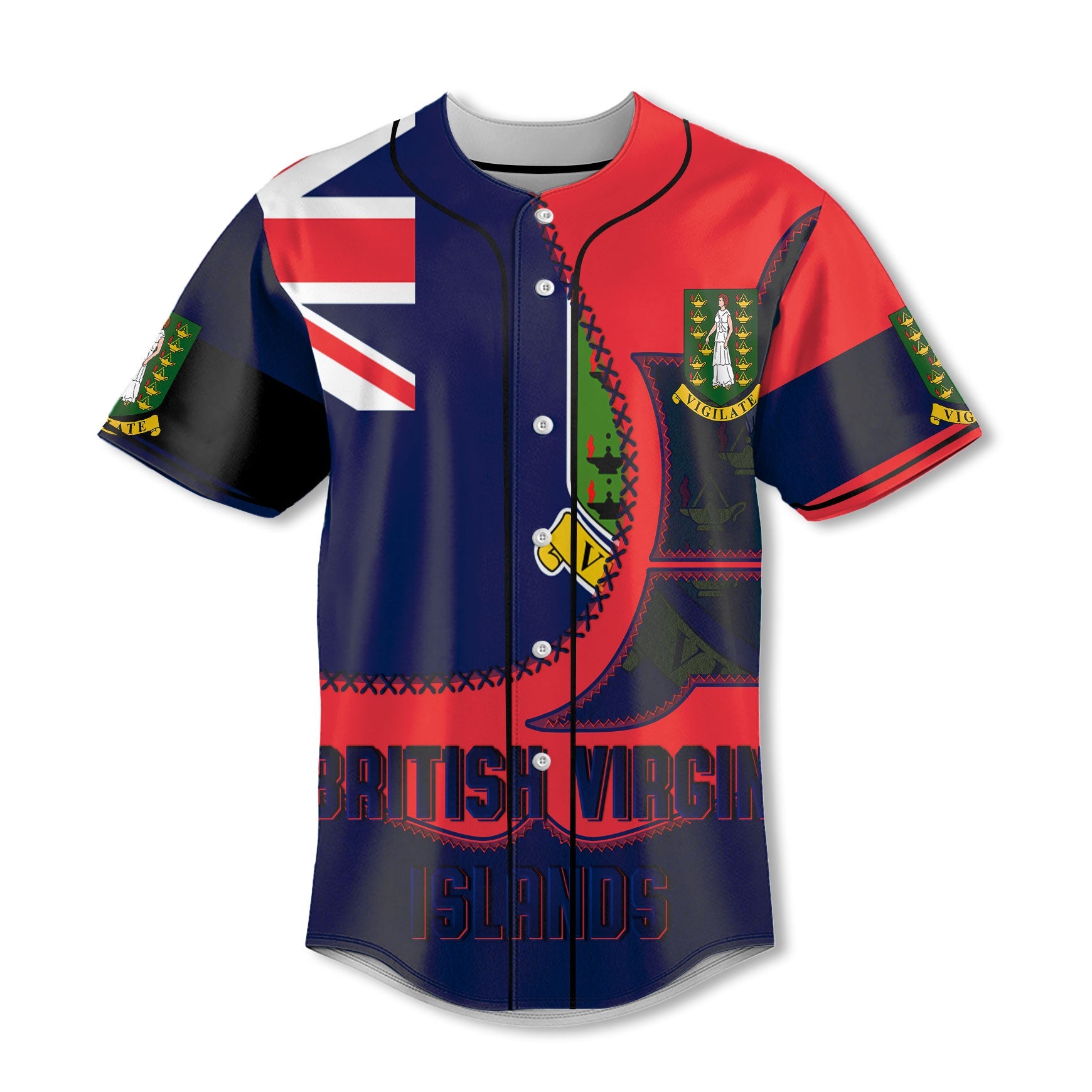 British Virgin Islands Baseball Jersey Flag & Coat Of Arms Leather Style