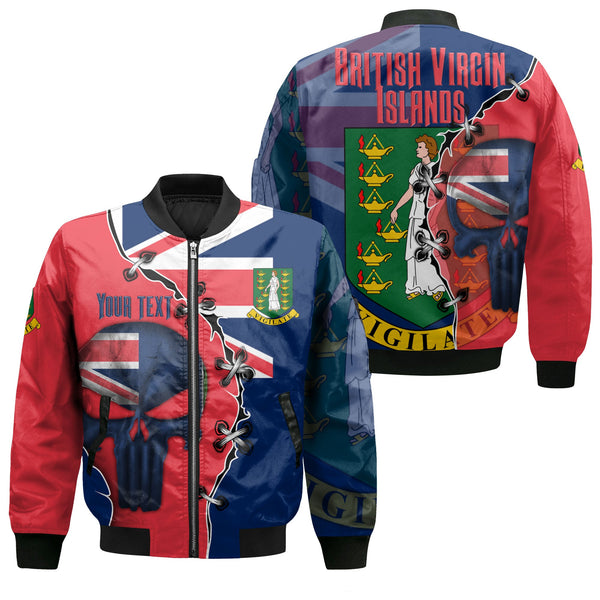 British Virgin Islands Bomber Jacket Flag & Coat Of Arms Skull Style