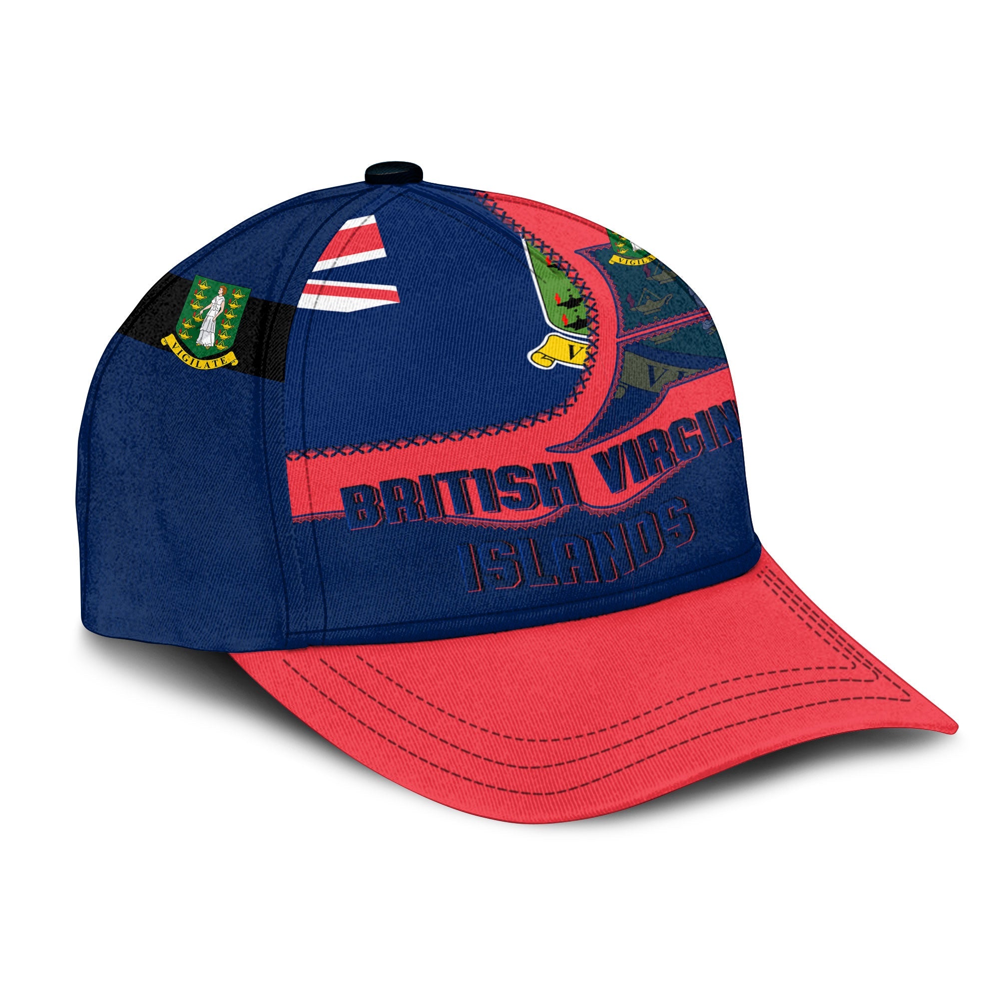 British Virgin Islands Classic Cap Flag & Coat Of Arms Leather Style