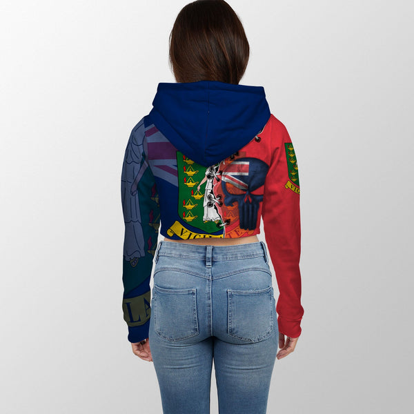 British Virgin Islands Crop Hoodie Flag & Coat Of Arms Skull Style