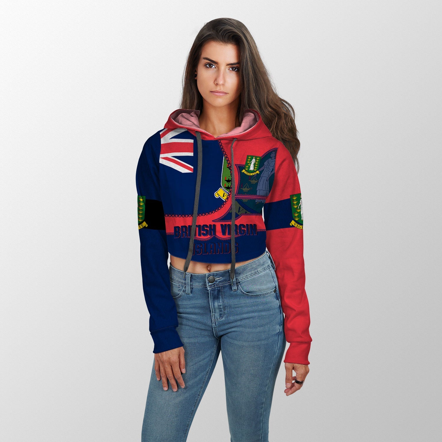 British Virgin Islands Crop Hoodie Flag & Coat Of Arms Leather Style