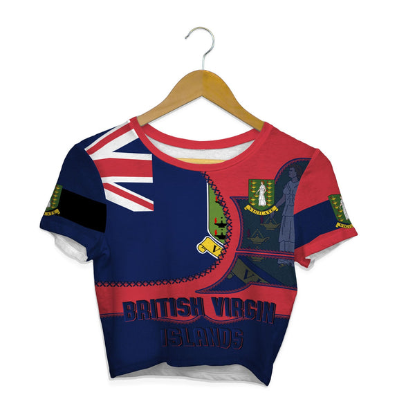 British Virgin Islands Crop Top T Shirt Flag & Coat Of Arms Leather Style