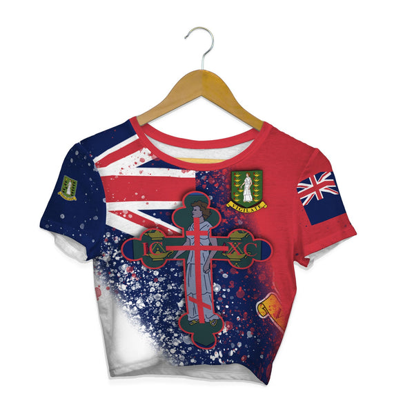 British Virgin Islands Crop Top T Shirt Flag & Coat Of Arms Orthodox Style