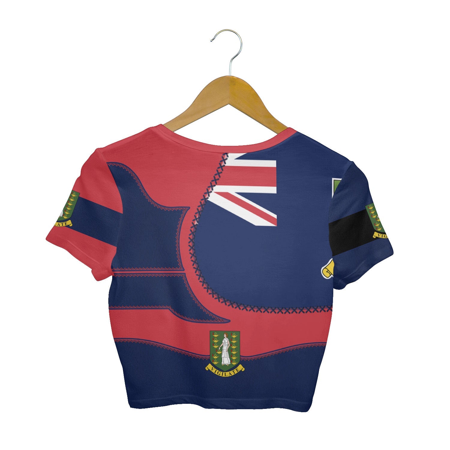 British Virgin Islands Crop Top T Shirt Flag & Coat Of Arms Leather Style