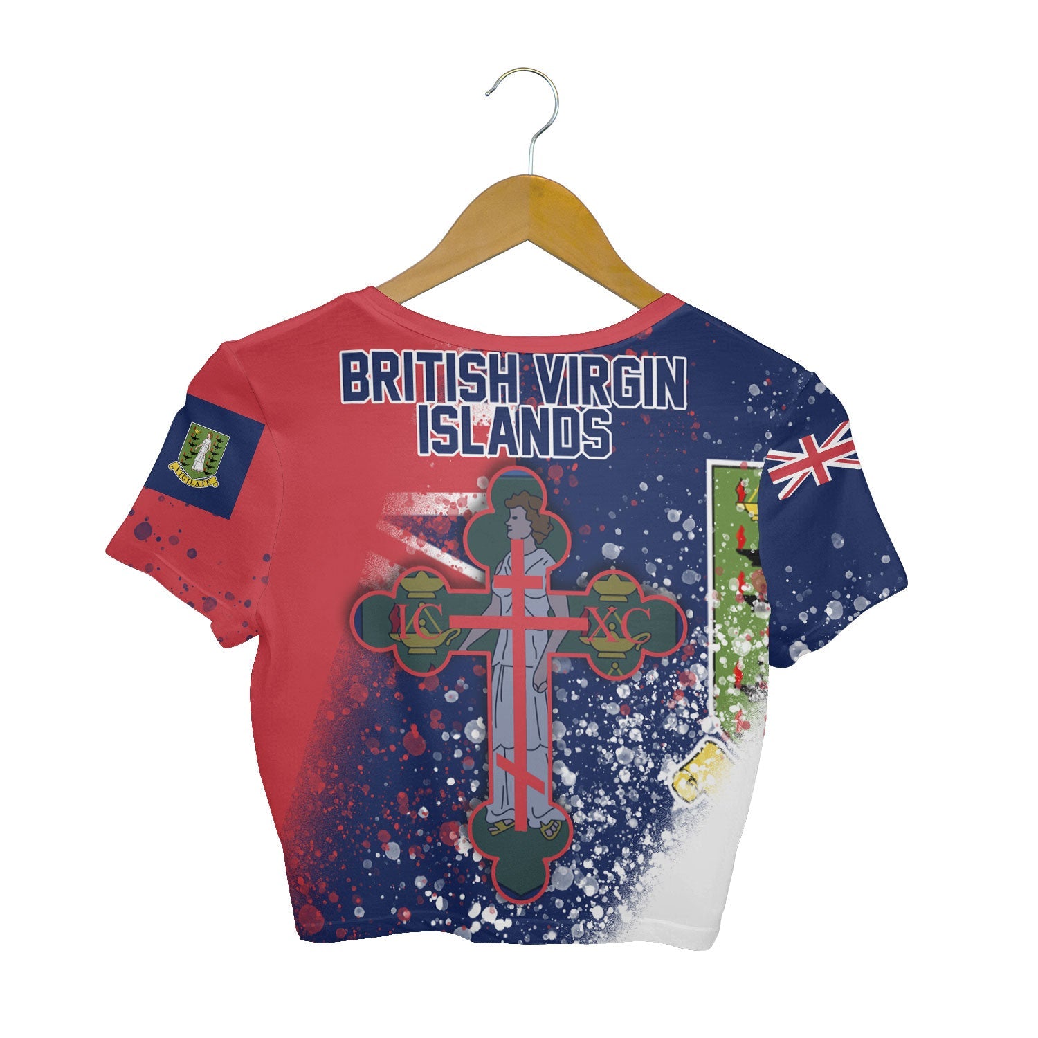 British Virgin Islands Crop Top T Shirt Flag & Coat Of Arms Orthodox Style