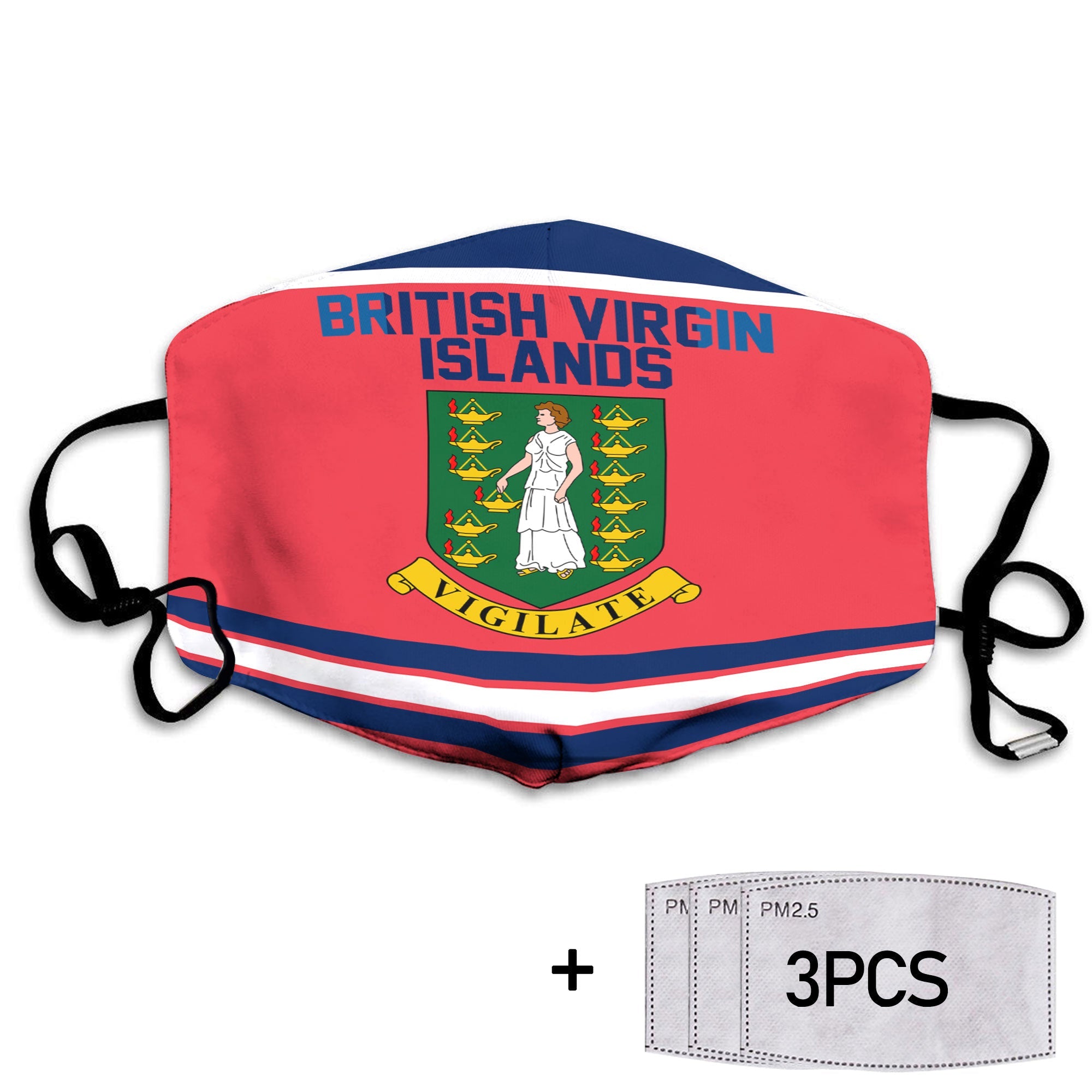 British Virgin Islands Face Mask Flag & Coat Of Arms Hockey Style