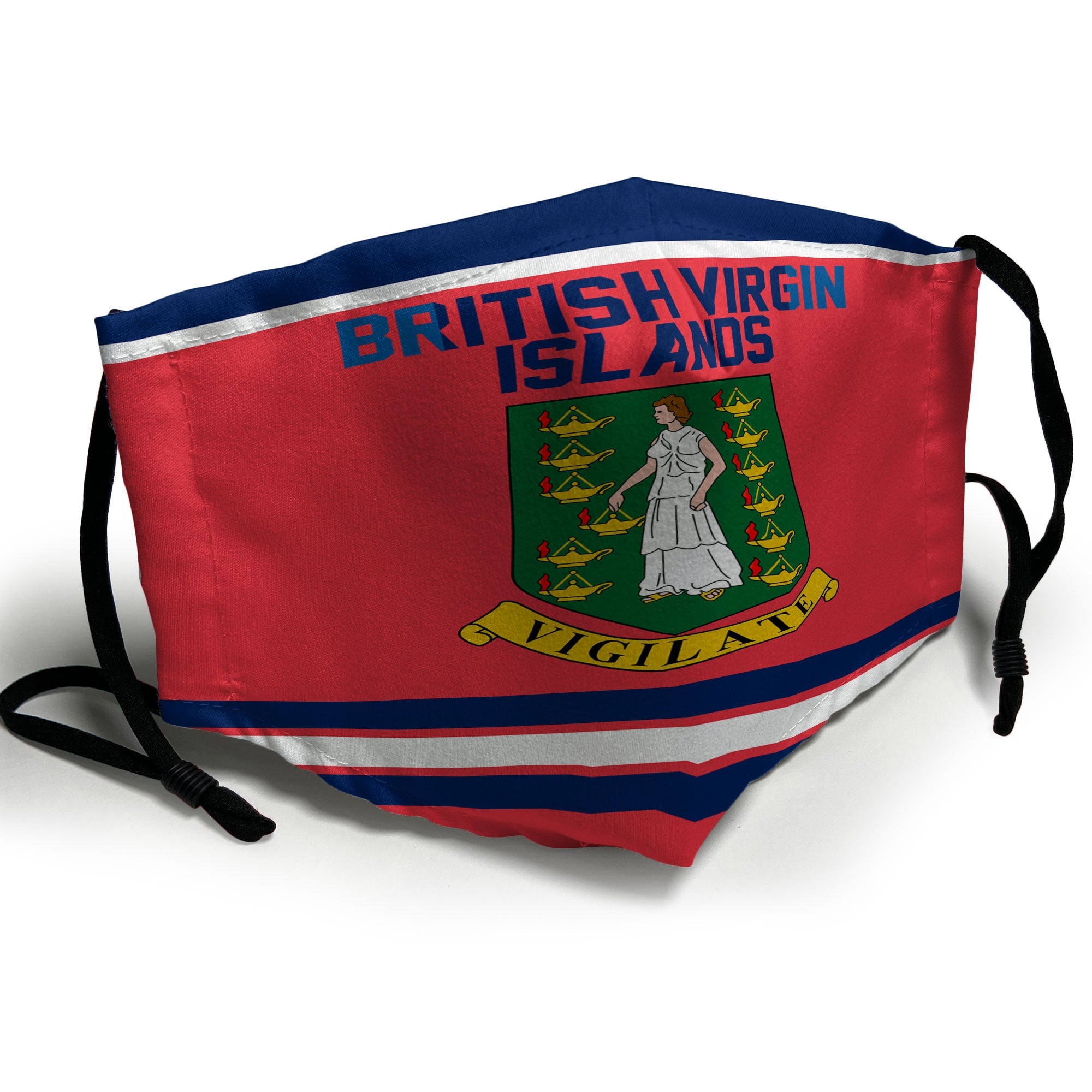 British Virgin Islands Face Mask Flag & Coat Of Arms Hockey Style