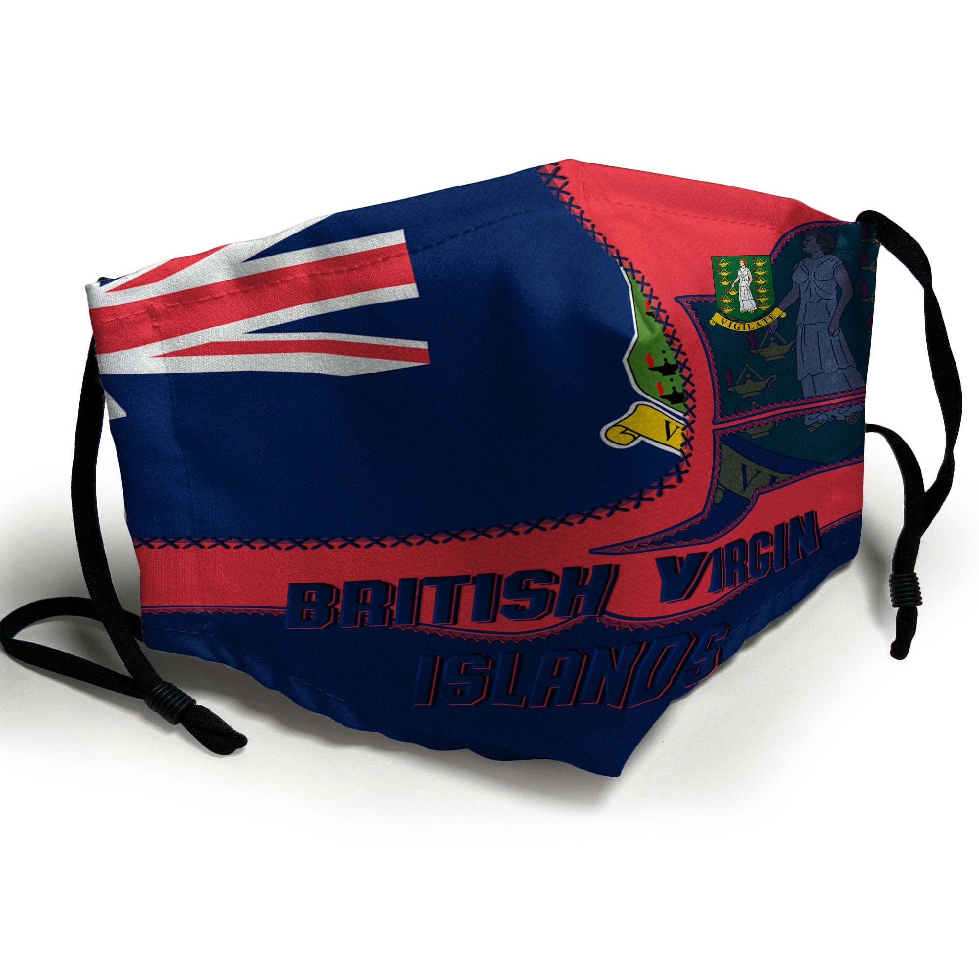 British Virgin Islands Face Mask Flag & Coat Of Arms Leather Style