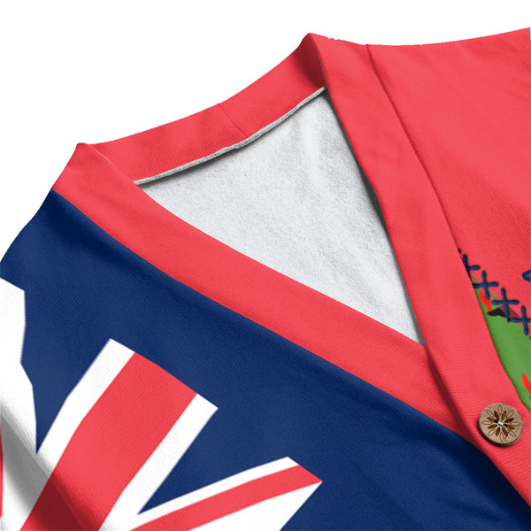 British Virgin Islands Fleece Cardigan Flag & Coat Of Arms Leather Style